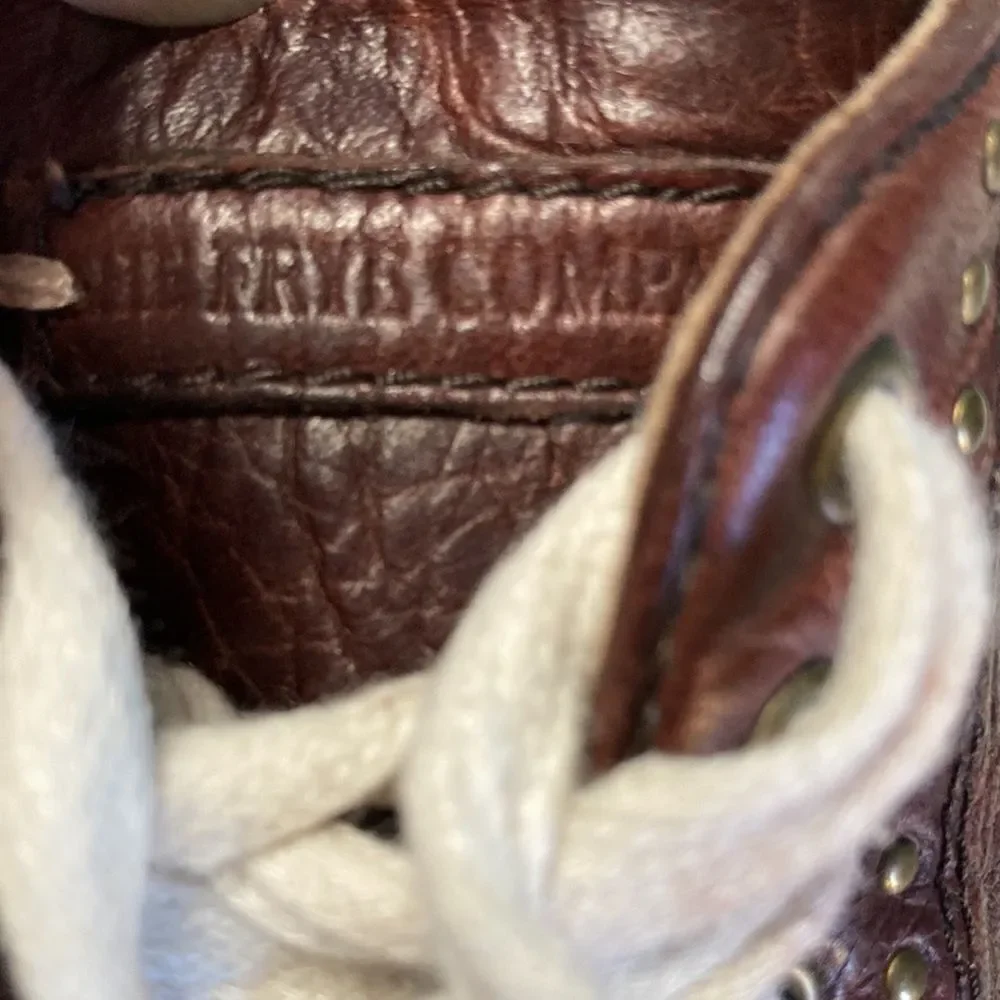 Frye Kira Studded Low Sneaker Brown Leather 7